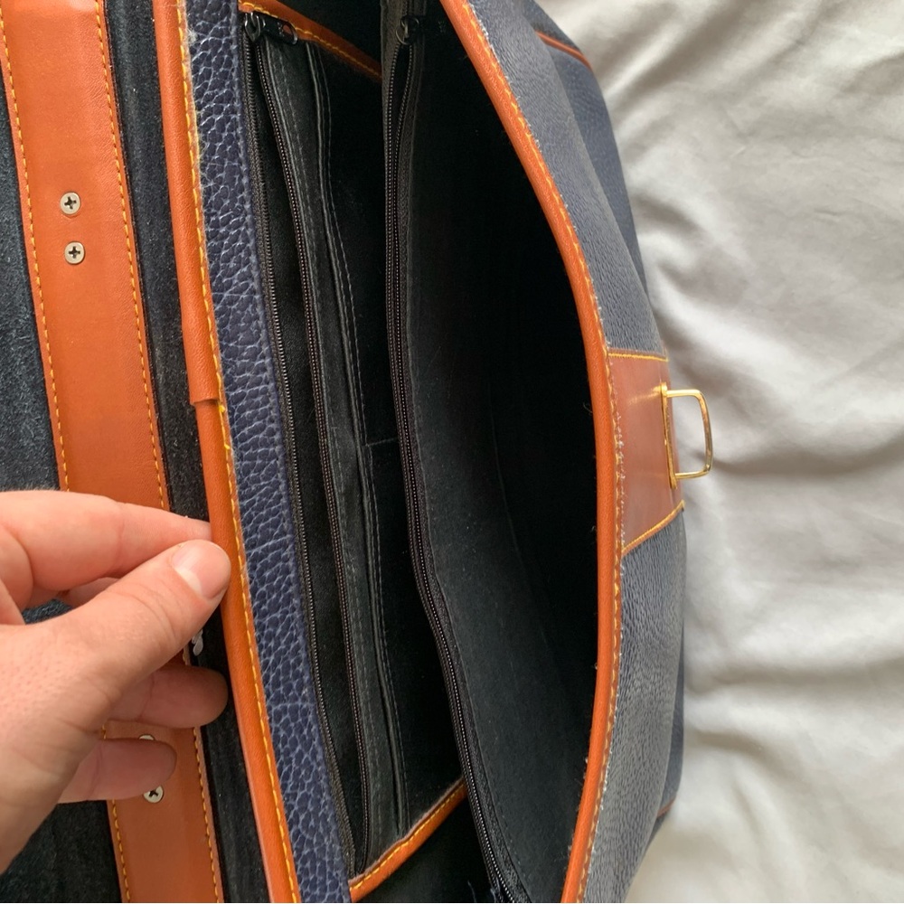 Dooney & Bourke Navy and Tan Leather Briefcase - Picture 14 of 15